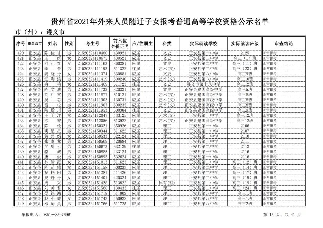 贵州省2021年外来人员随迁子女报考普通高等学校资格审查公示_贵州考试网